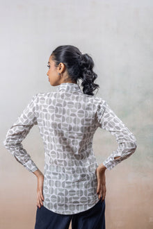 Grey Geometric Print Cotton Shirt
