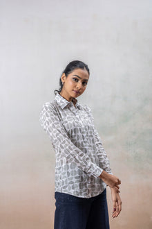 Grey Geometric Print Cotton Shirt