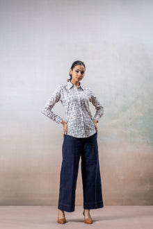 Grey Geometric Print Cotton Shirt
