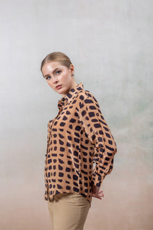 Brown Abstract Print Crepe Shirt