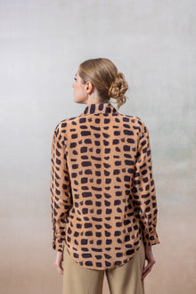 Brown Abstract Print Crepe Shirt