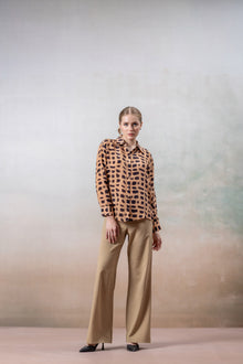 Brown Abstract Print Crepe Shirt