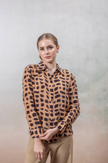 Brown Abstract Print Crepe Shirt