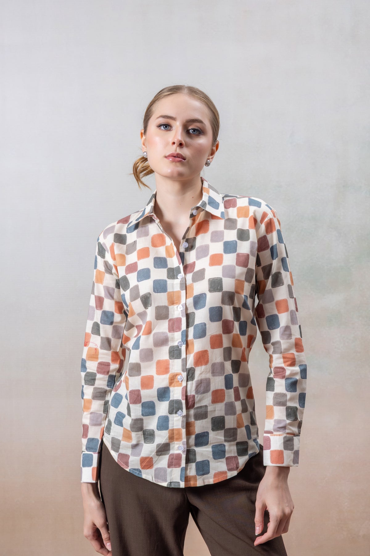 Multicolor Geometric Print Cotton Shirt