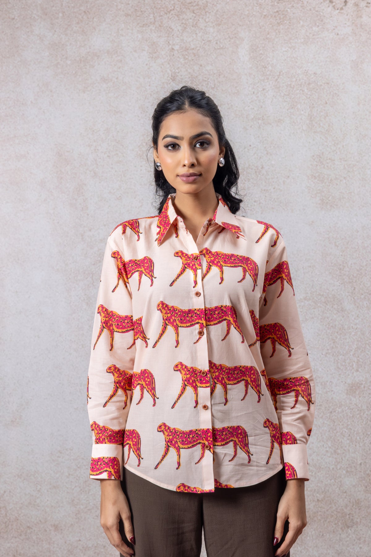 Pink Cheetah Print Cotton Shirt
