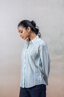 Aqua Blue Striped Cotton Shirt