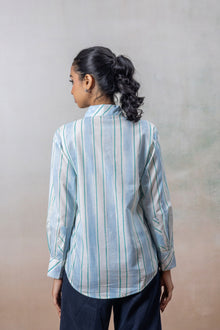 Aqua Blue Striped Cotton Shirt