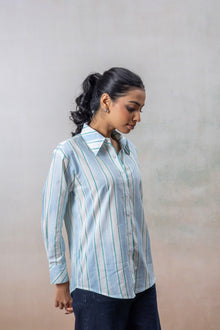 Aqua Blue Striped Cotton Shirt