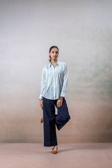 Aqua Blue Striped Cotton Shirt