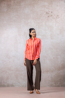 Coral Pink & Tangerine Striped Cotton Shirt