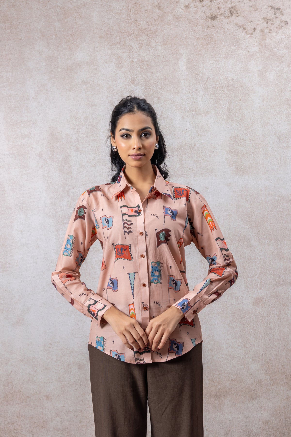 Blush Pink Graphic Print Cotton Shirt