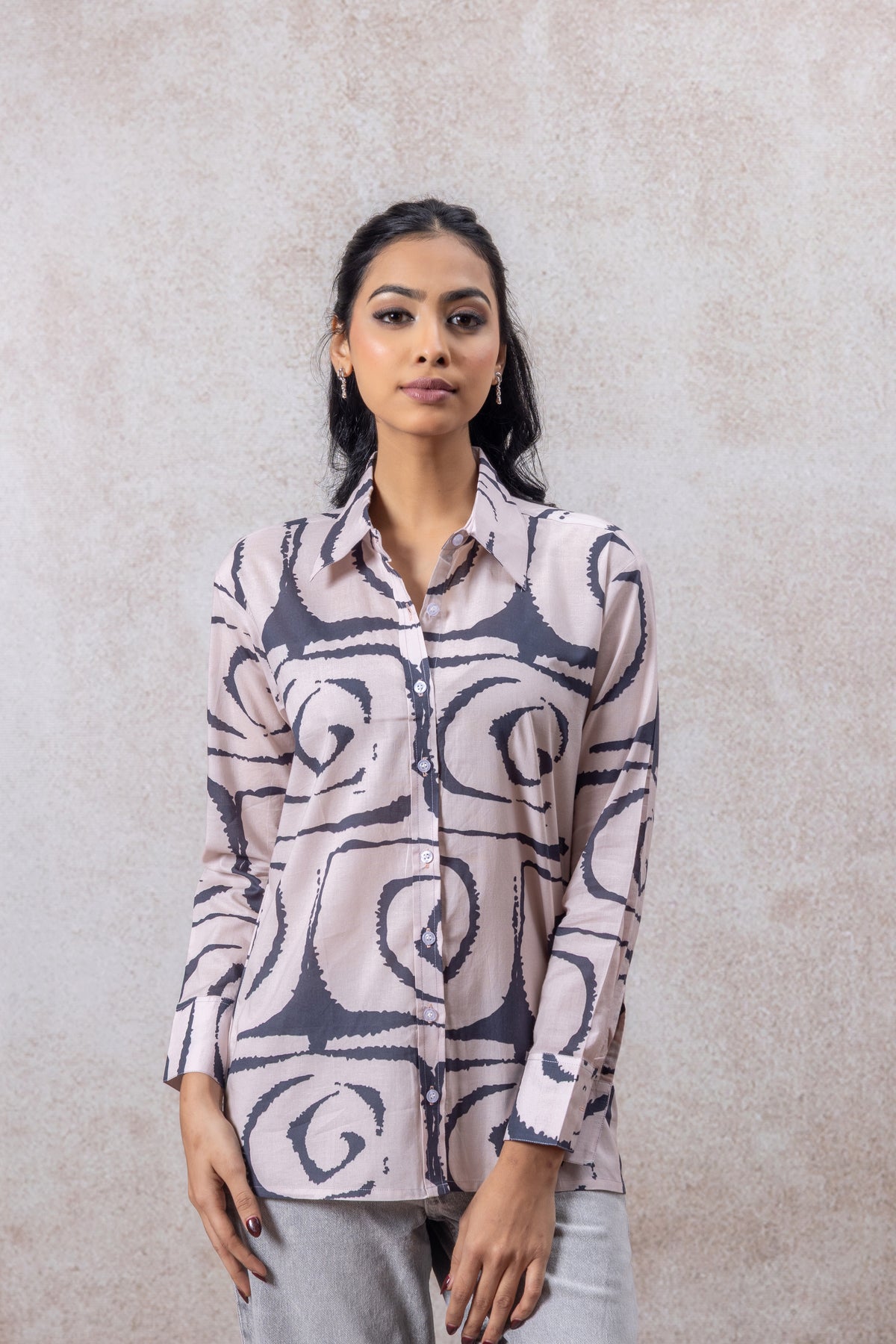 Blush Grey Abstract Swirl Cotton Shirt