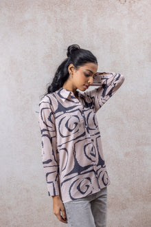 Blush Grey Abstract Swirl Cotton Shirt
