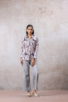 Blush Grey Abstract Swirl Cotton Shirt