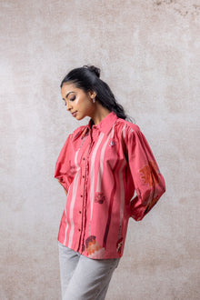 Coral Pink Hand-Block Inspired Cotton Shirt