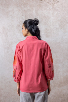 Coral Pink Hand-Block Inspired Cotton Shirt