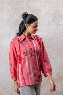Coral Pink Hand-Block Inspired Cotton Shirt