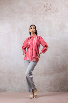 Coral Pink Hand-Block Inspired Cotton Shirt